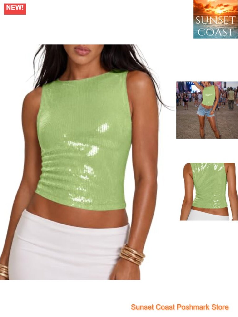 Sequin Tank Top Sleeveless Crop Shiny Glitter Rave Going Out